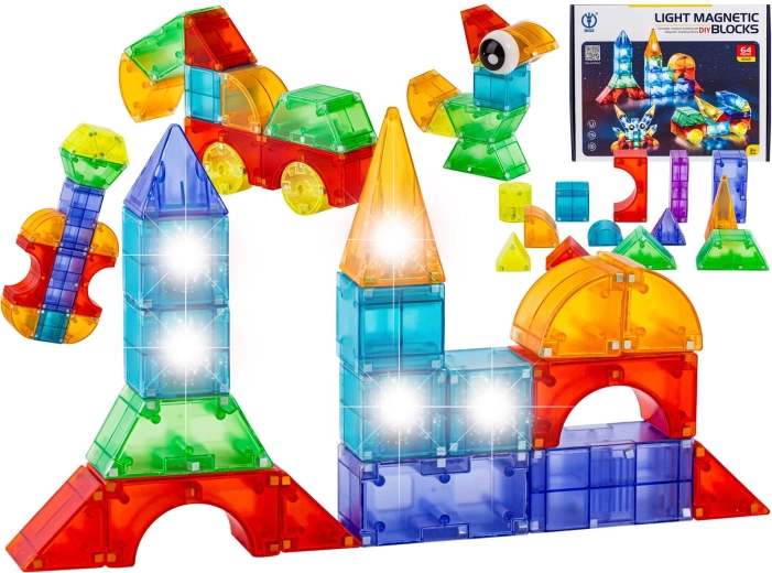 Magnetische constructieblokken met licht 3D – 64 delen