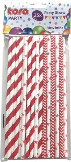 Papieren rietjes 19,7 cm, rood, 25 stuks