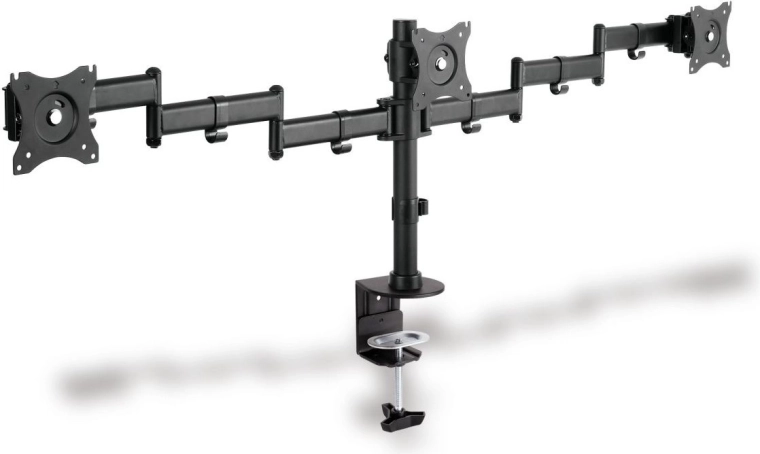 Universele drievoudige monitorstandaard met bureaubevestiging