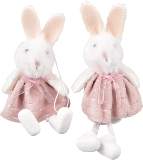 Decoratieve haas van polyester roze/wit 15 cm (2 varianten)