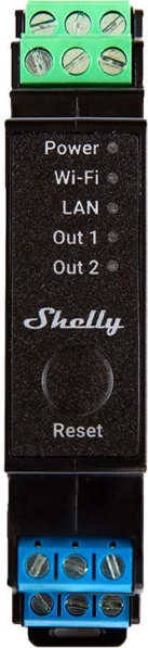 Shelly Pro 2PM tweekanaals relais voor DIN-rail met WiFi/LAN en vermogensmeting