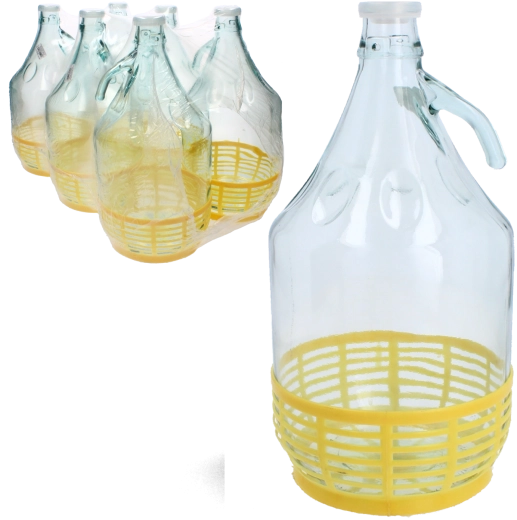 Glazen damejeanne 5 l met handvat en plastic stop
