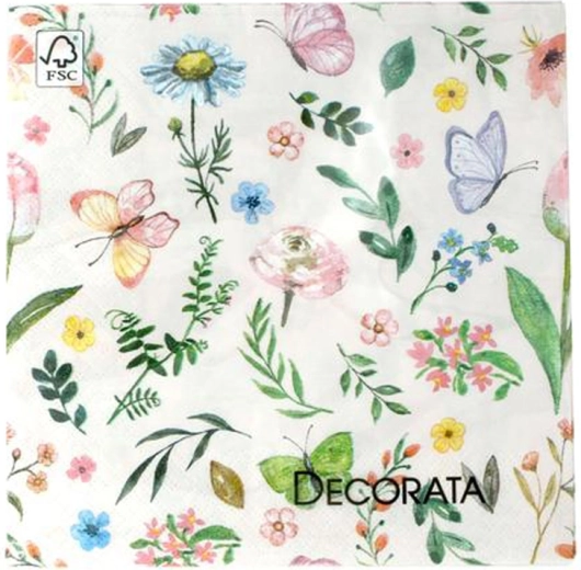 Papieren servetten 3-laags lentebloemen en vlinders 33 × 33 cm