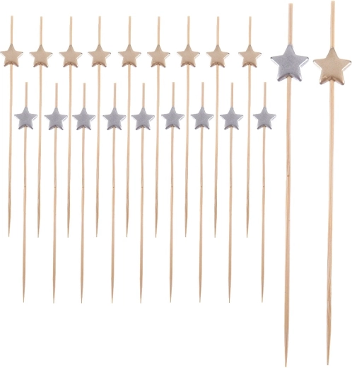 Bamboe prikkers voor hapjes met sterretjes 12 cm, 20 stuks