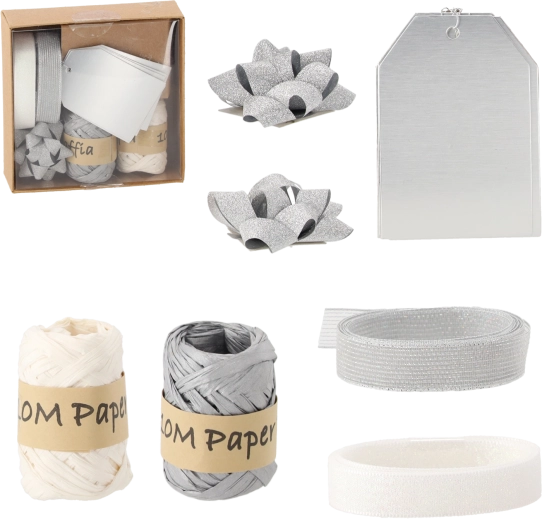 Kerstcadeauset voor inpakken – zilver en wit, 11-delig