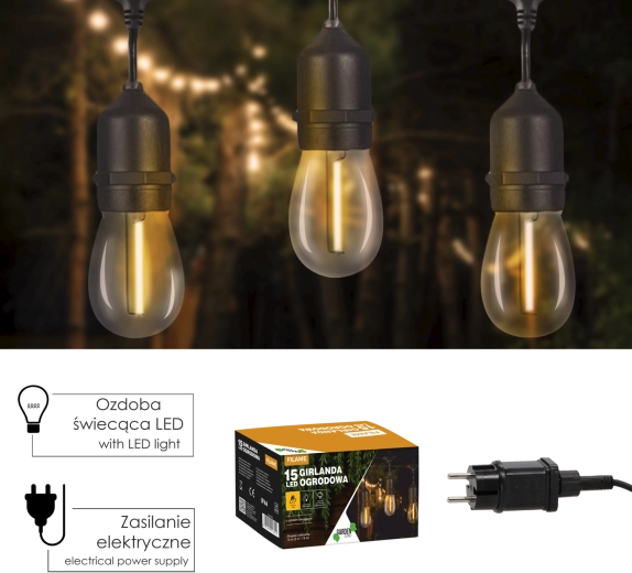 FILAME LED-tuinverlichting met afstandsbediening, 18 m, 15 lampen, warm wit