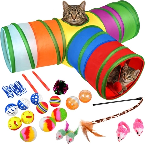 Purlov set kattenspeelgoed 24 stuks met tunnel en hengel