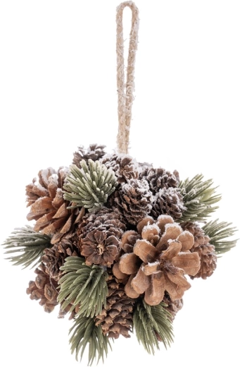 Hangende kerstdecoratie: dennenappelbal met sneeuweffect 12 cm