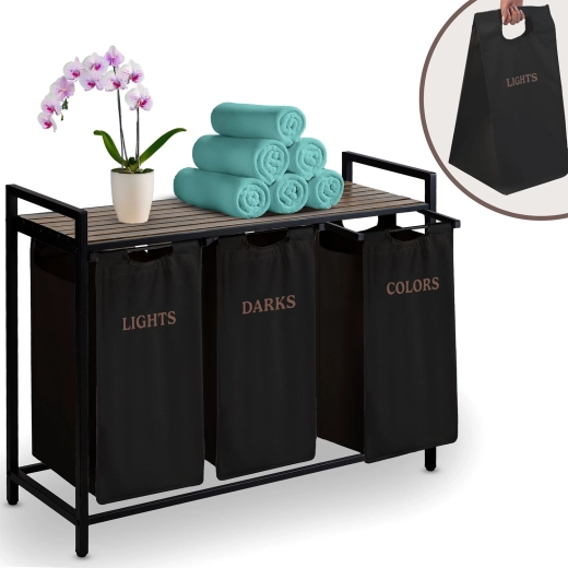 Massido wasmand met drie compartimenten en plank, 120 l