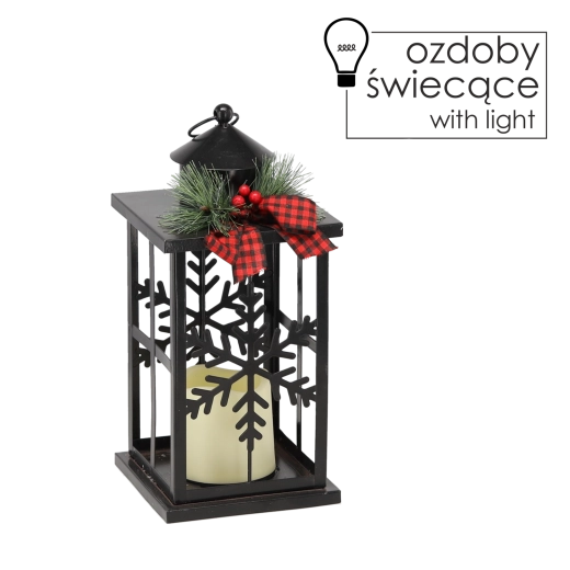 Kerstmetalen LED lantaarn met sneeuwvlokken, zwart 31,5 cm
