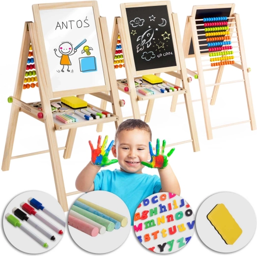 Opvouwbaar magnetisch en krijtbord voor kinderen Ricokids met telraam