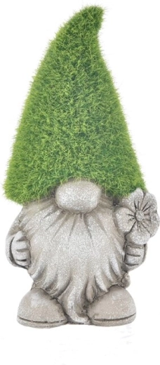 Keramische kabouter met mosdecor grijs 16 cm