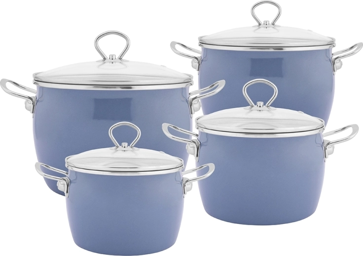 Balbina set geëmailleerde pannen 8-delig blauw