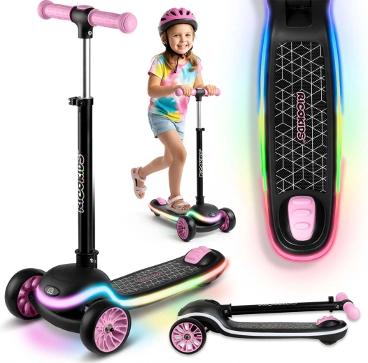 Kinder driewielige balansstep met LED-verlichting RICOKIDS Leddi – zwart‑roze
