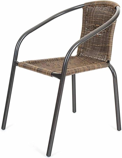 Tuinstoel van staal en kunststof rattan, bruin, 64 × 53 × 73 cm