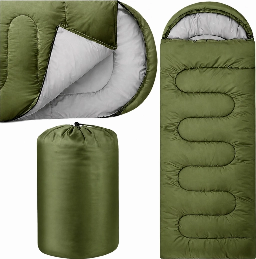 Toeristische mummie-slaapzak 2-in-1 met capuchon 210 × 70 cm, groen