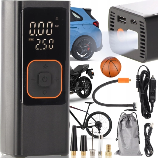 Draagbare acculuchtcompressor voor auto en fiets