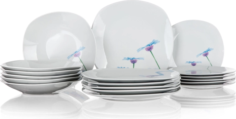 Porseleinen dinerset Blue Daisy, vierkant, 18-delig
