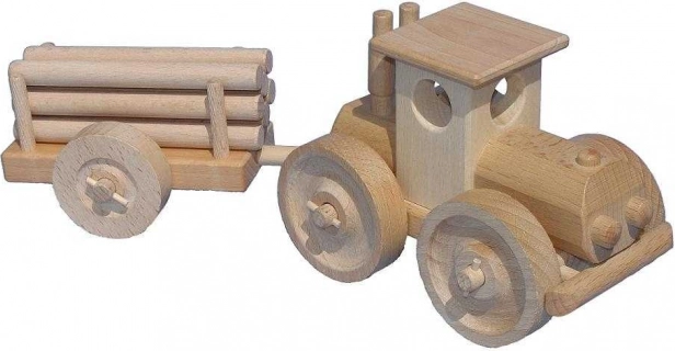 Houten tractor met aanhanger voor boomstammen CEEDA CAVITY – naturel