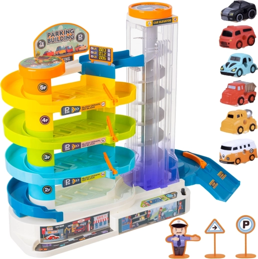 Iso Trade interactieve parkeergarage met lift en 5 verdiepingen (inclusief 6 autootjes)