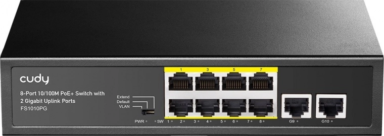 Cudy 8‑poorts PoE+ switch met 2 gigabit-uplinkpoorten