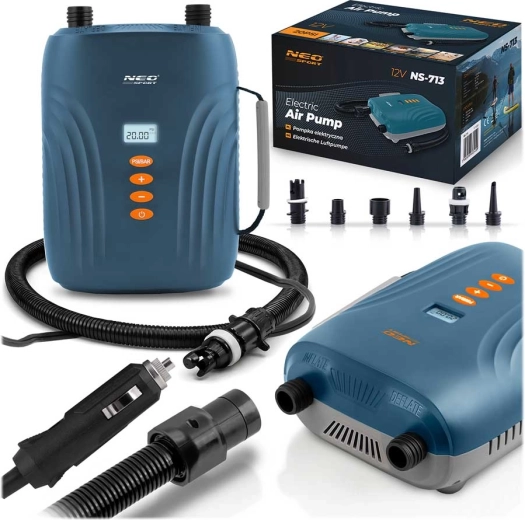 Elektrische pomp voor SUP, matrassen en boten 12 V met 6 opzetstukken NEO-SPORT