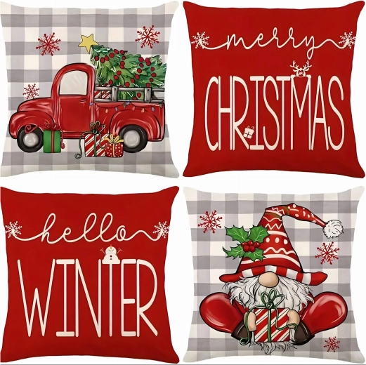 Kerstdecoratieve kussenhoezen 45 × 45 cm, 4 stuks