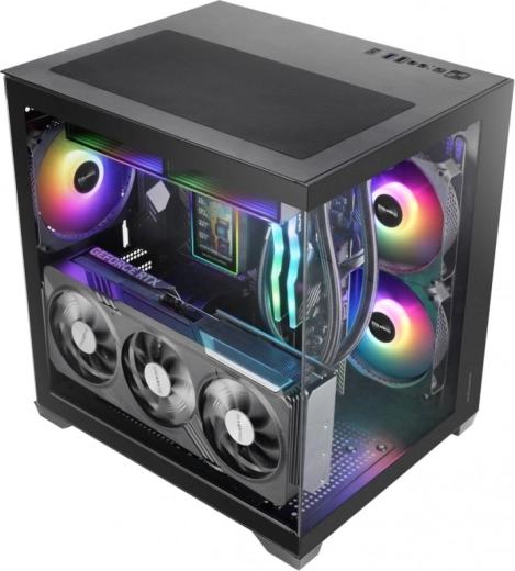 Mars MC-VIEW3 zwarte microATX-behuizing 3× ARGB