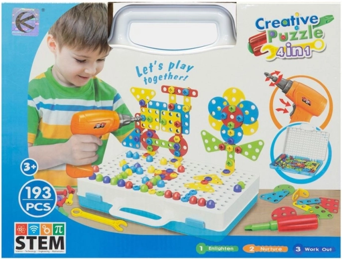 Constructiepuzzel in koffer met gereedschap, 193 delen
