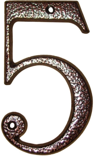 Huisnummer 5 bruin, zink, 117 mm