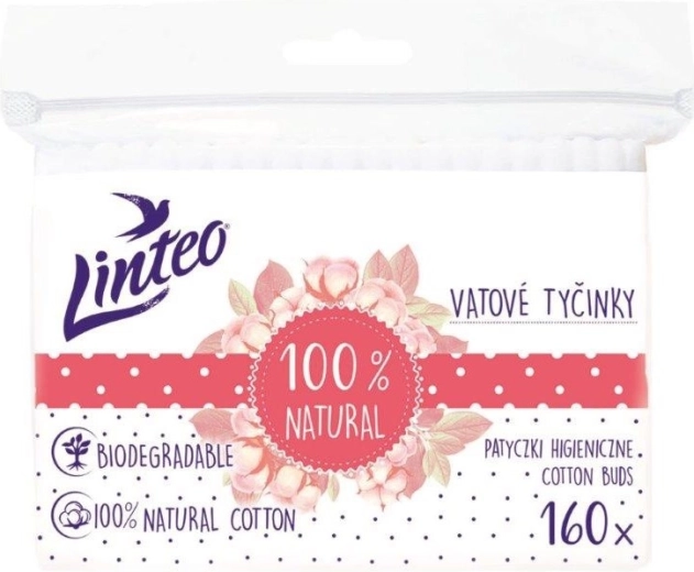 Linteo papieren wattenstaafjes 100% natural 160 stuks