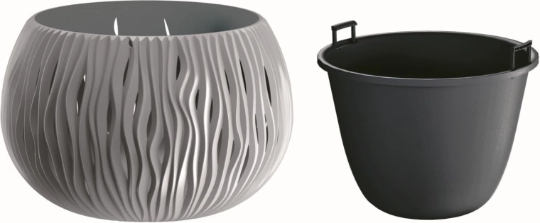 Bloempot Sandy Bowl met inzet 29 cm – grijze steen