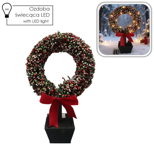 Kerstdecoratie – LED-krans in bloempot 47 cm