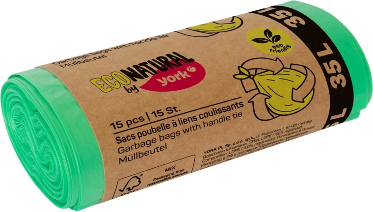 Ecologische vuilniszakken met handvatten 35 l, groen, 50 × 60 cm (15 stuks)