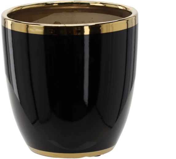 Keramische bloempotcover 26 × 26 × 27 cm zwart met gouden rand
