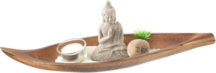 Houten kaarsenhouder met Boeddha-motief in natuurlijke decorstijl
