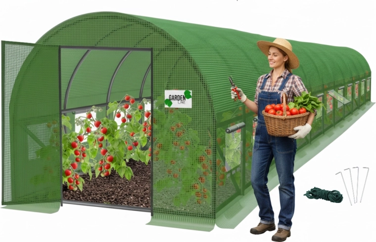 Tuinfolietunnel 12-segment groen 12 × 5 × 2 m met vleugeldeuren