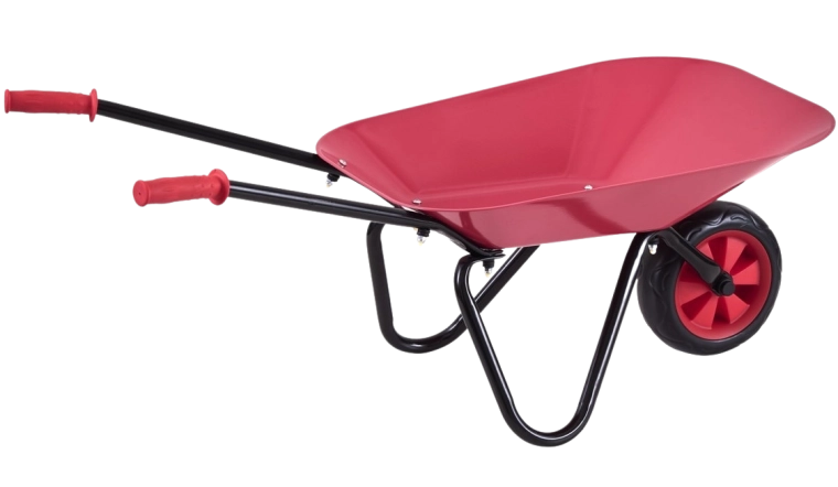 Rood metalen kinderkruiwagen