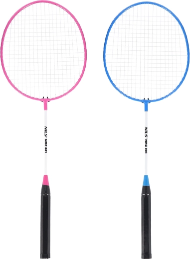 Set badmintonrackets NILS NRZ001 met nylon shuttle, roze‑blauw