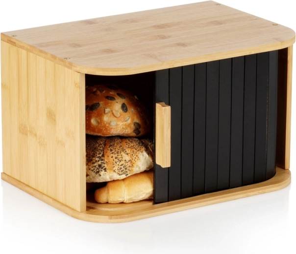Vilde bamboe broodtrommel met schuifdeurtjes, zwart 33 × 23 × 20 cm