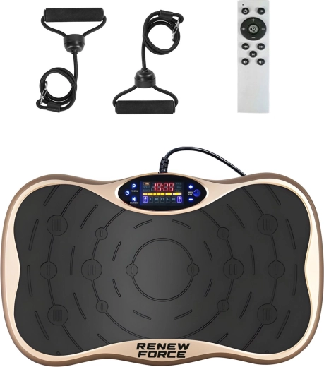 Vibratie-trainingsplatform Renew Force gold met bluetooth en weerstandsbanden