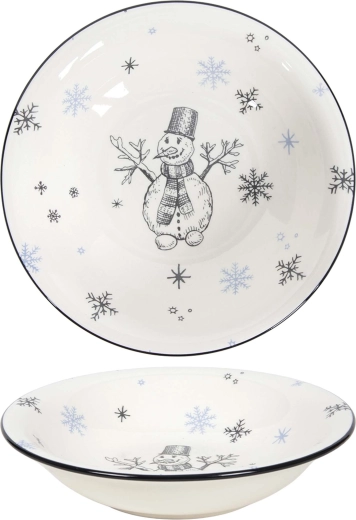 Diep bord Sneeuwman blauw 21 cm