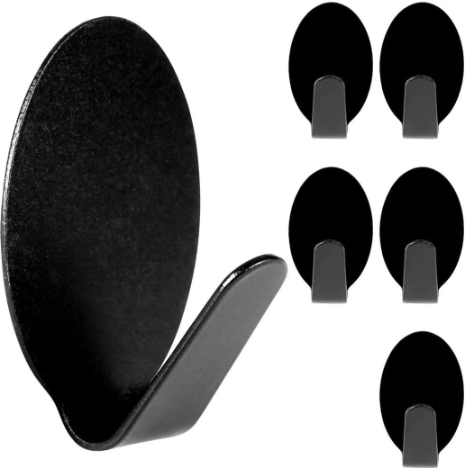 Zelfklevende stalen haakjes, zwart, 3 × 2 cm, set van 6 stuks