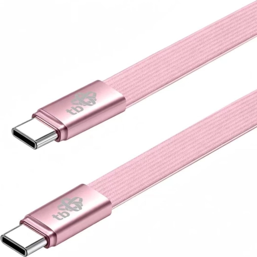Platte siliconen USB-C-naar-USB-C-kabel 1 m poederroze