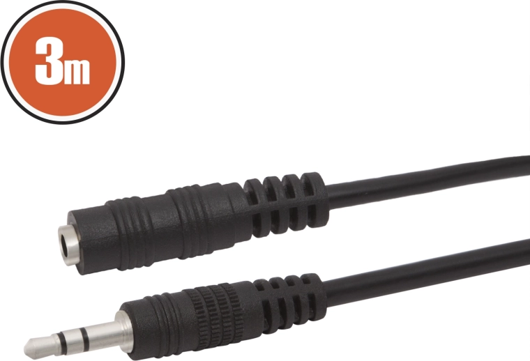 Audioverlengkabel Jack 3,5 mm, 3 m, zwart