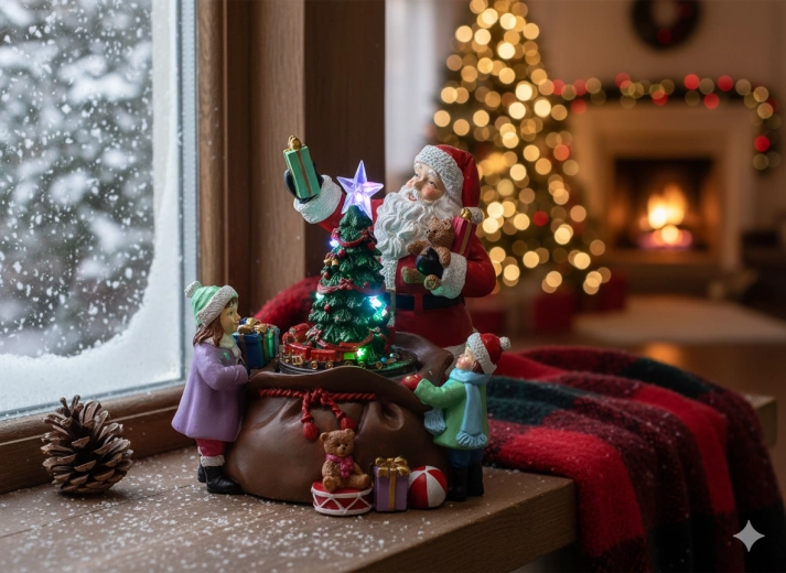 Kerstmuzikale LED-decoratie met Kerstman, boom en cadeaus 20 × 19 × 19 cm