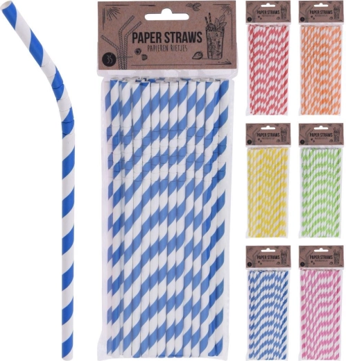 Papieren rietjes met knik 6 × 210 mm, mix van kleuren (35 stuks)
