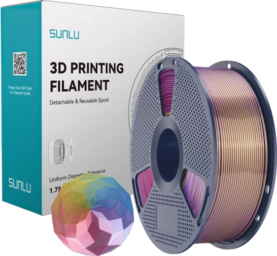 Sunlu PLA+ Silk vierkleurig filament blauw–paars–rood–goud
