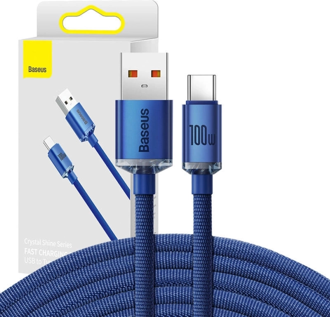 Baseus Crystal Shine kabel USB-A naar USB-C 100 W 2 m blauw