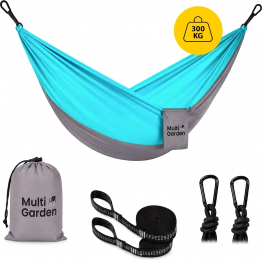 MultiGarden tuin- en reishangmat 290 × 140 cm met spanbanden, karabiners en transporttas